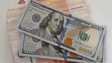 russian rubles and american dollars