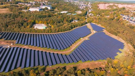 aerial shot of solar power station in german countryside in autumn