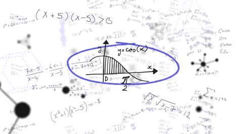 Estructura-De-La-Molécula-Moviéndose-Contra-Ecuaciones-Matemáticas-Sobre-Fondo-Blanco.