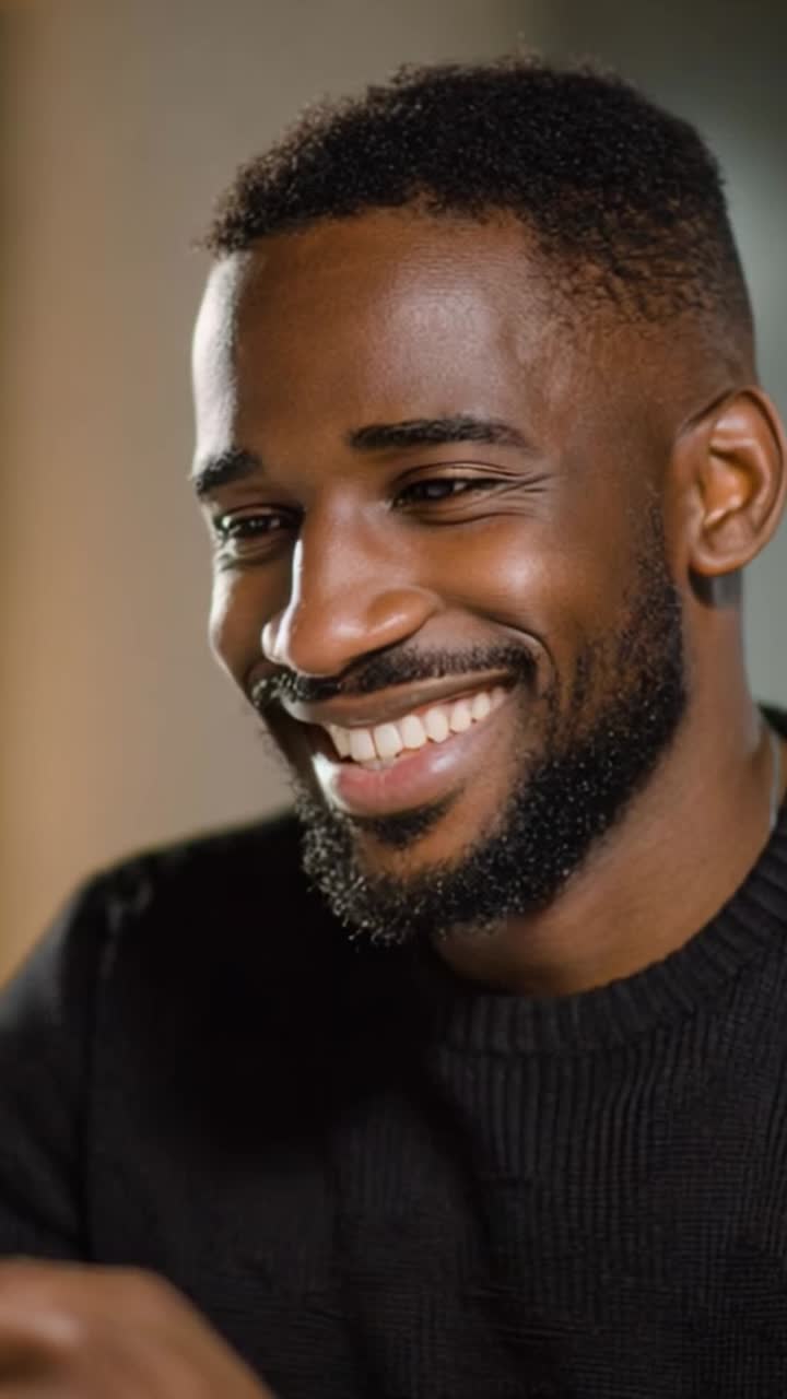 A joyful and captivating moment showcasing a man with a bright smile, radiating happiness and confidence, perfectly encapsulating a sense of warmth and positivity