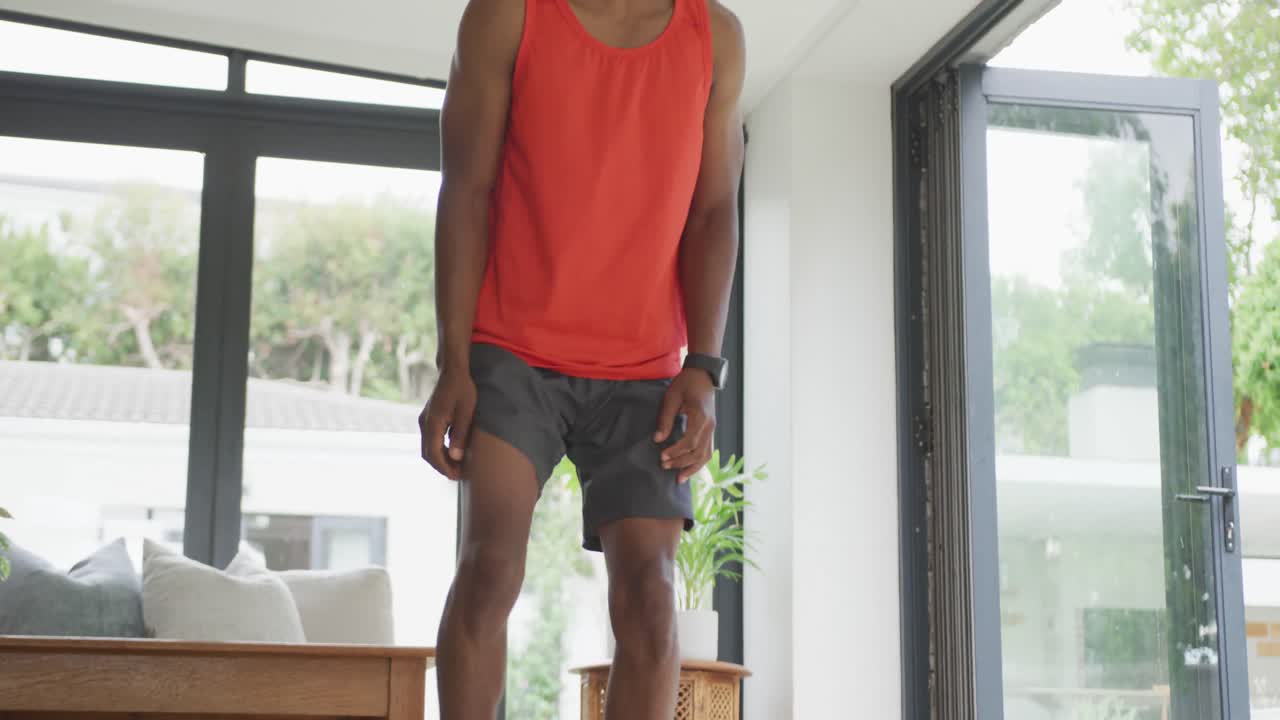 Video of african american senior man practicing at home