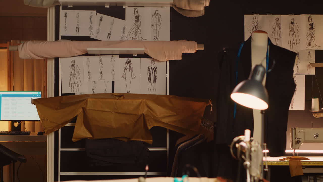 Luxury fashion atelier with sketches