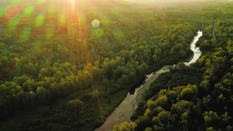 aerial shot over piscataquis river at barrel falls