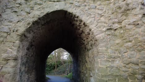 tilt down shot on reigate castle and entering trough the tunnel