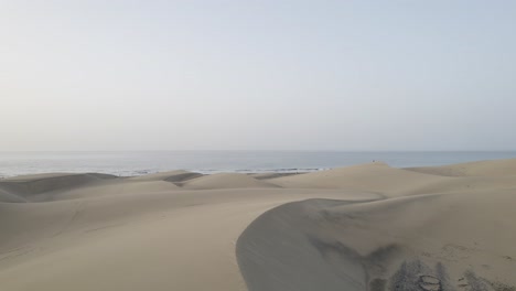 drone flight on the island of gran canaria over the dunes of maspalomas towards the ocean