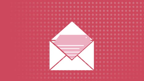 animation of white envelope email icon on rows of dots on red background