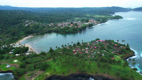 aerial view over the boca do inferno, toward the agua izé town, in sao tome