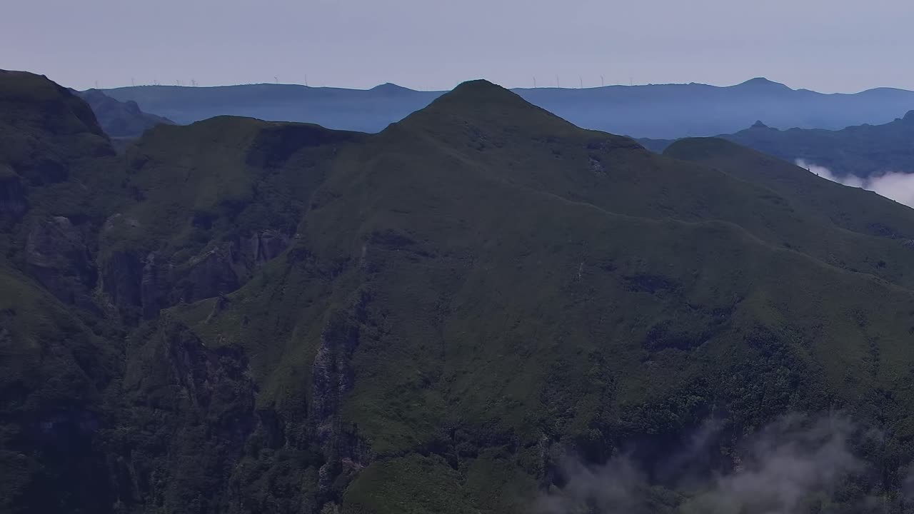 Aerial view of Madeira's lush mountains in Portugal