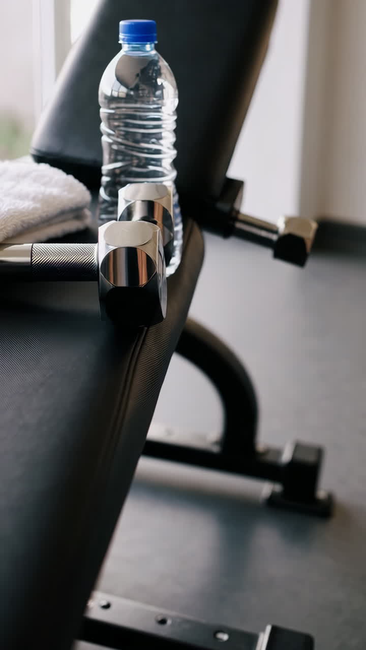 Gym Equipment and Water Bottle