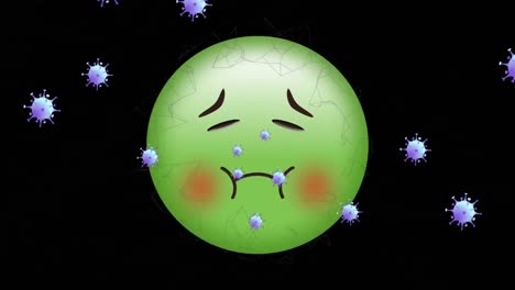 Animation-Fallender-Covid-19-Zellen-über-Krankem-Emoji