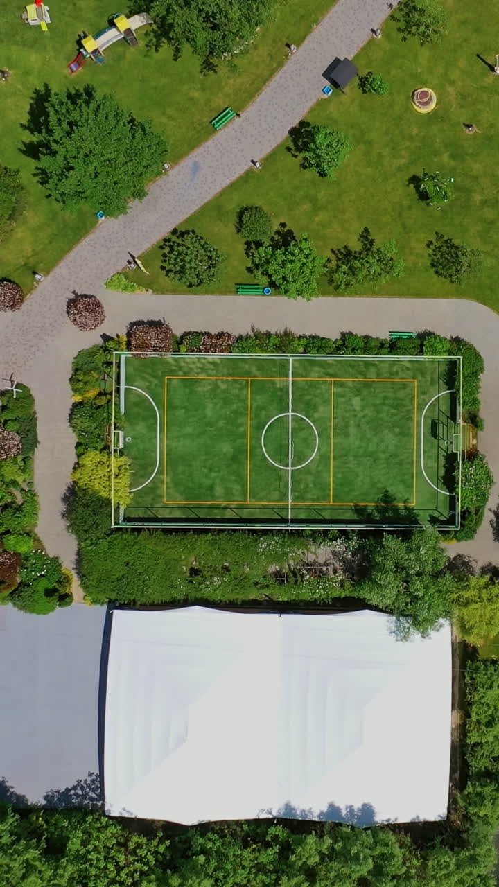 Aerial View of Park with Soccer Field and Tent