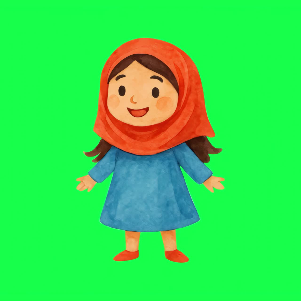 Cheerful cartoon girl illustration animation, transparent 4K video, green screen
