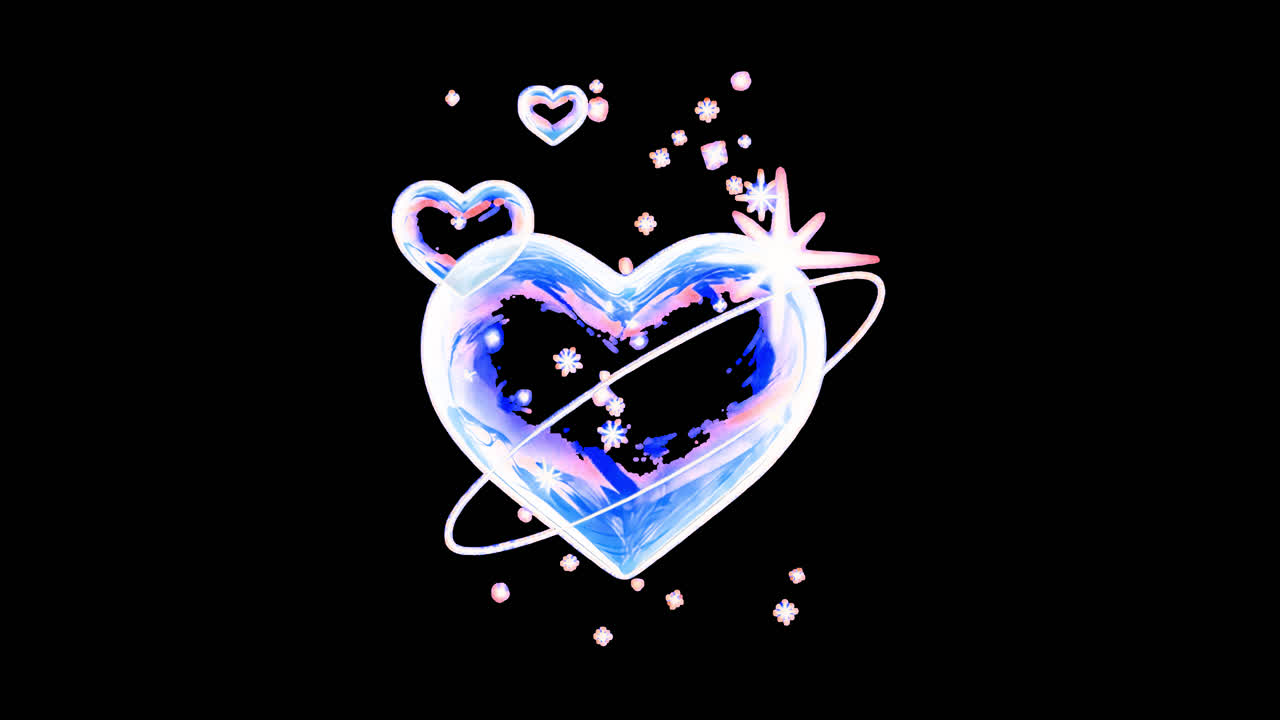 Ethereal heart with sparkling stars animated overlay, transparent 4K video, alpha channel, ProRes