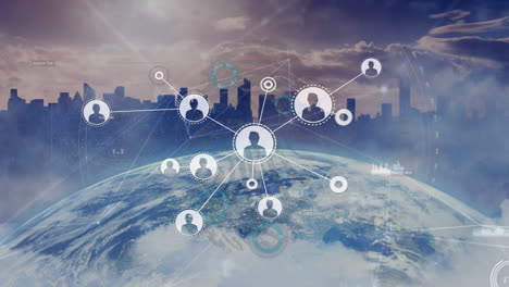 animation of data processing over globe and cityscape