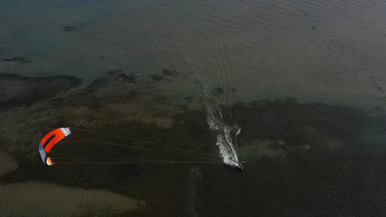 Kite Surfing on Neretva Valley, Adriatic Sea - Aerial Drone View