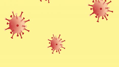 Animation-Von-Covid-19-Viruszellen-Auf-Gelbem-Hintergrund