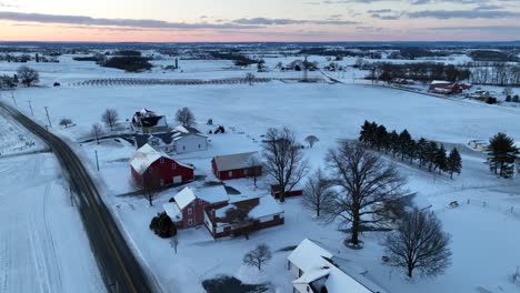 small village buildings in rural usa winter snow scene