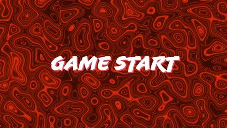 animación del texto de inicio del juego sobre un fondo líquido rojo