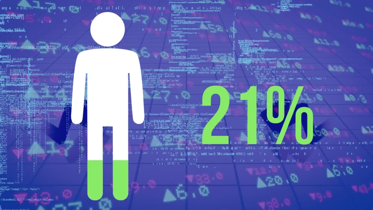 animación del procesamiento de datos y icono humano sobre fondo azul