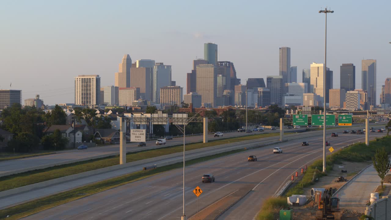 Aerial View: Houston's Downtown Skyline from Highway 288 Perspective