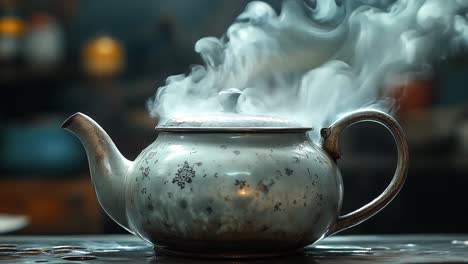 vintage teapot with steam