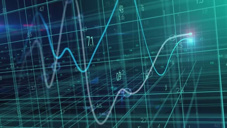animation of glowing graphs and processing data over 3d grid on black background