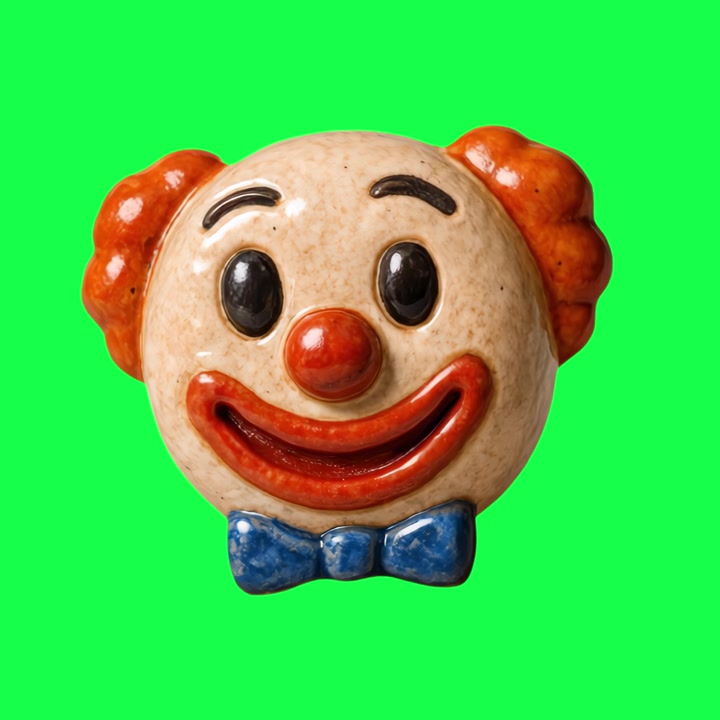 Statuetta in ceramica di testa di clown su sfondo green screen