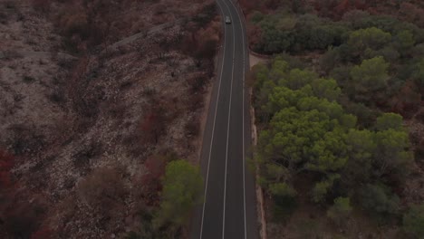 Aerial-footage-of-road-between-forest-and-burned-land