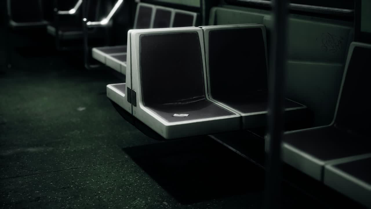 dentro del vagón vacío del metro de nueva york