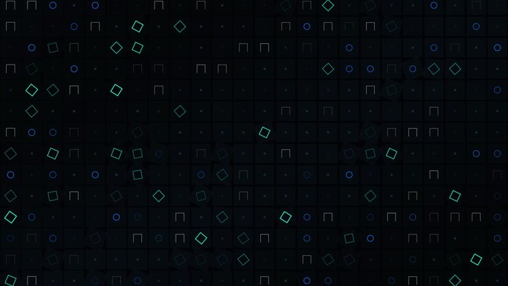 Abstract Motion Background with Floating Geometric Shapes and Grid