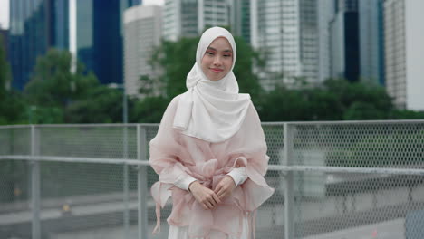 stylish muslim woman in cityscape