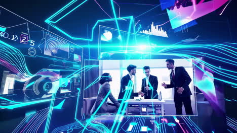 futuristic business meetings and digital data environments