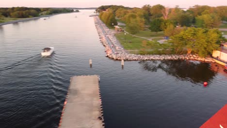 the end of a coast guard pier station in the muskegon channel.