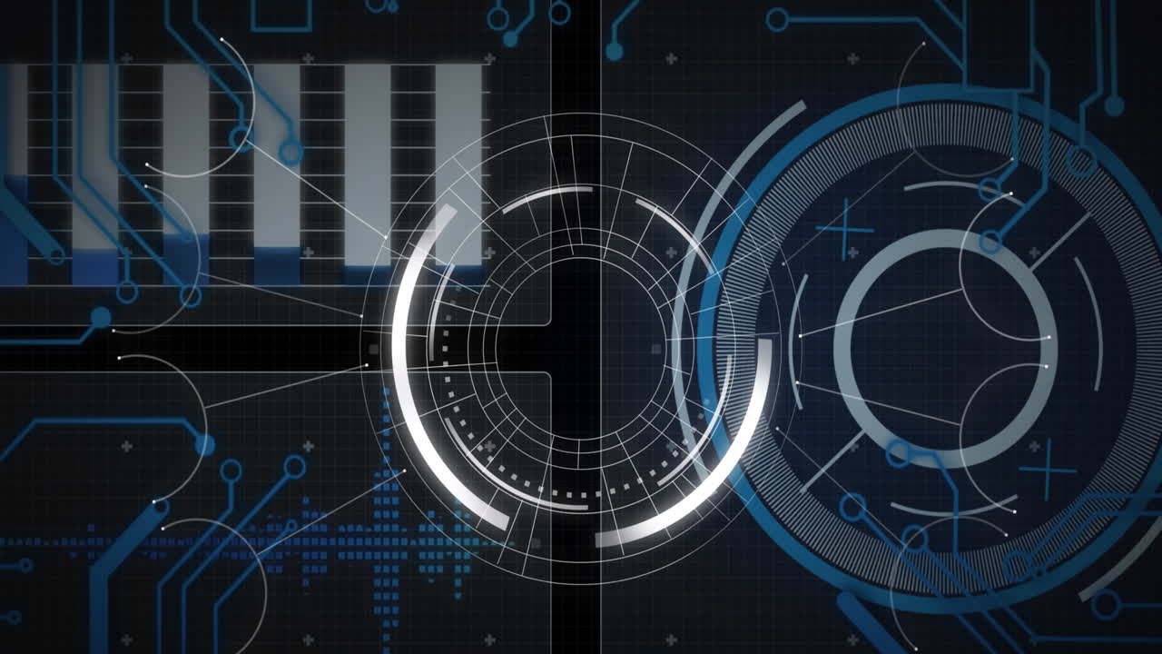 Animation of interface with round scanner, microprocessor connections and data processing