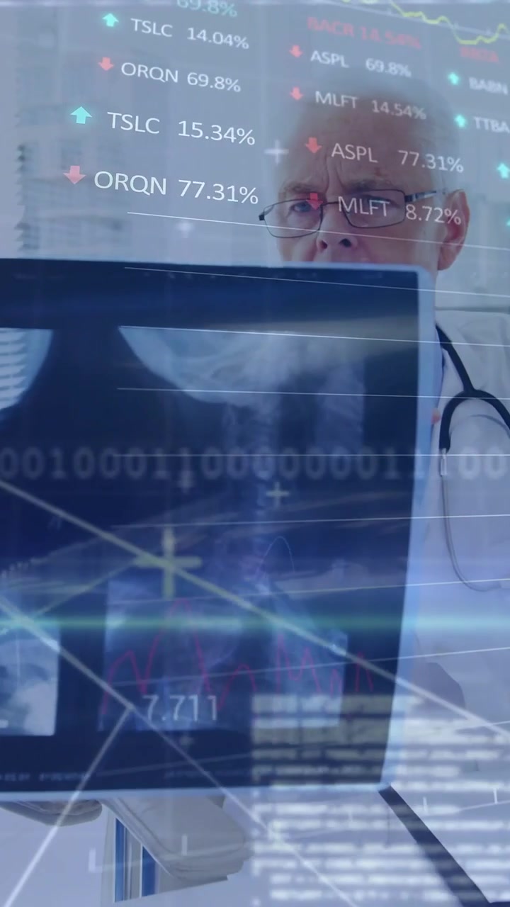 Senior doctor examining X-ray after assistant pointing confirming diagnosis with translucent charts