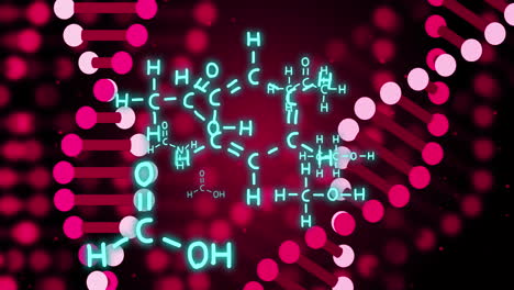 Animation-Von-DNA-Strängen-Und-Wissenschaftlicher-Datenverarbeitung-Auf-Schwarzem-Hintergrund