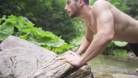 man doing sports in the forest.