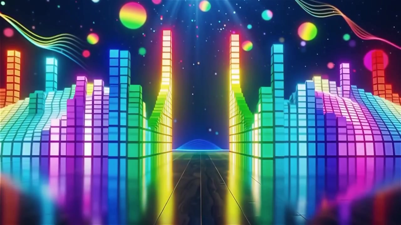 Futuristisk regnbuefarvet neon musik equalizer visualisering baggrund.