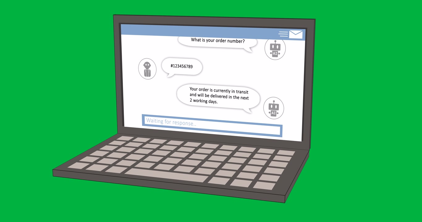 Animation of laptop with online ai chat over shapes on transparent background