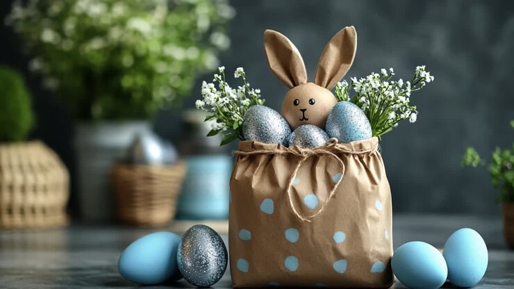 Easter Decor with Eggs and Bunny