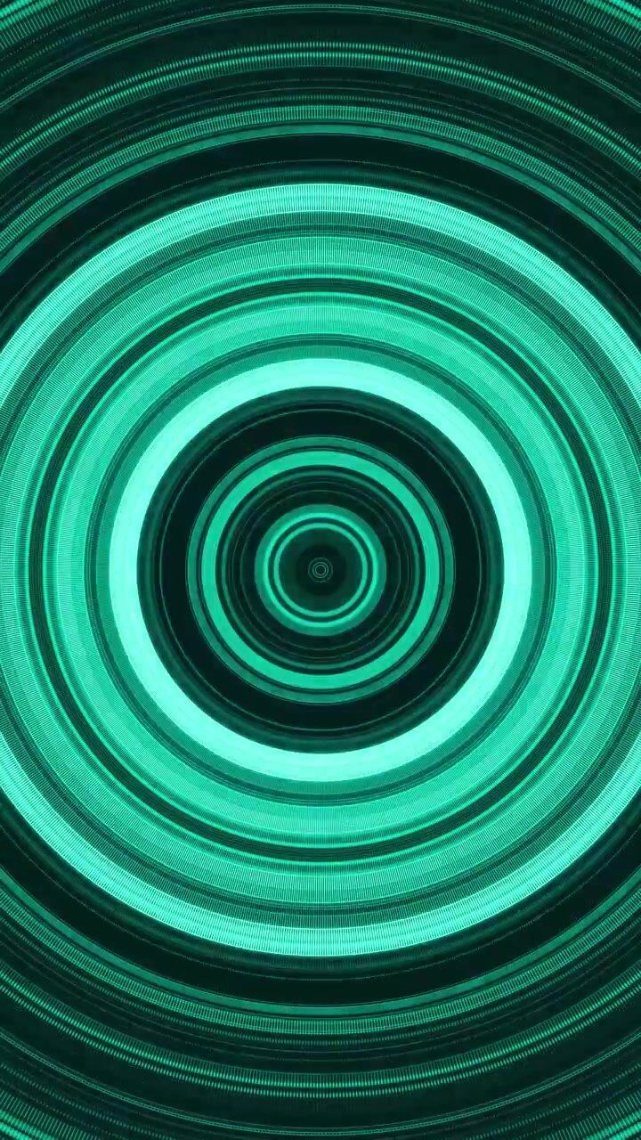 Círculos Verdes Concêntricos Abstratos Pulsando em Movimento