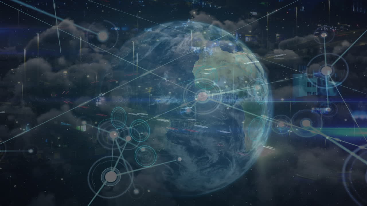 빠른 트래픽과 세계를 통해 연결 네트워크의 애니메이션