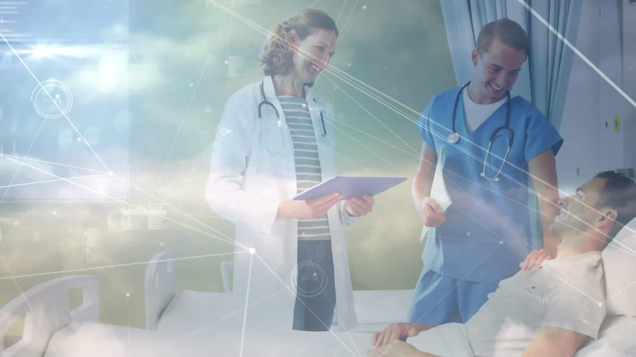 Animación muestra una red médica y procesamiento de datos en un debate global de salud