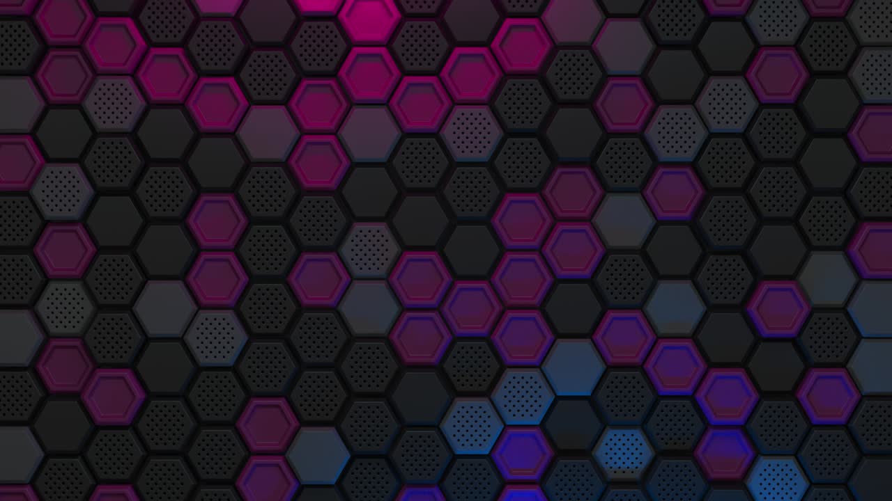 abstracto negro púrpura fondo hexagonal. hexágono en relieve, fondo de panal. plantilla de fondo moderno para documentos, informes y presentaciones. ciencia ficción futurista. bucle de animación 3d de 4k
