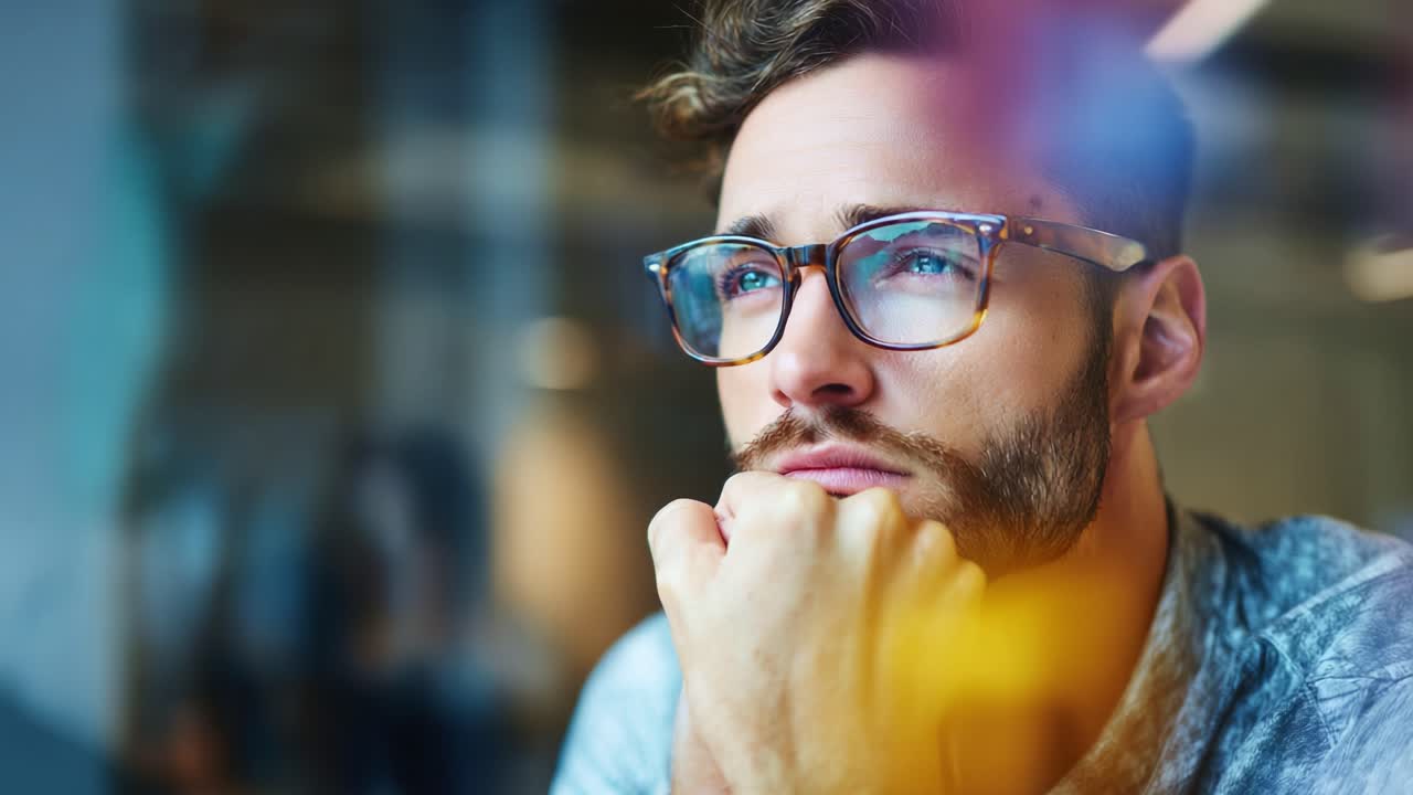 A thoughtful man gazes intently through a window, lost in deep contemplation and reflection, showcasing a moment of introspection and connection with his surroundings