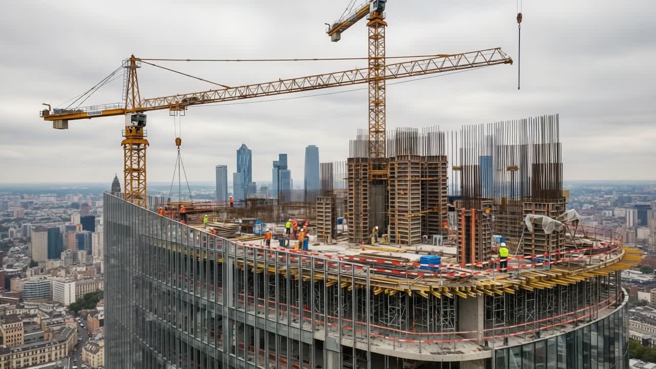 Construction of a Modern Skyscraper in a Cityscape