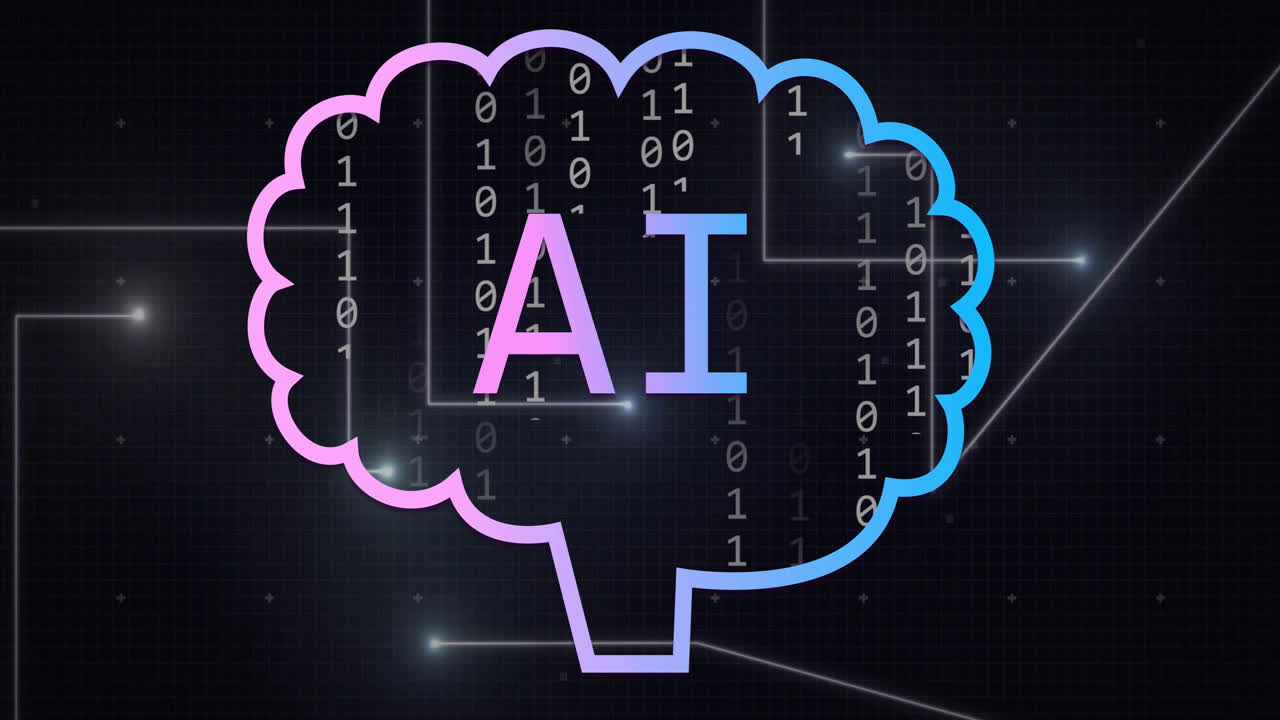 Animation of digital data processing and connections with ai chatbot icon and text