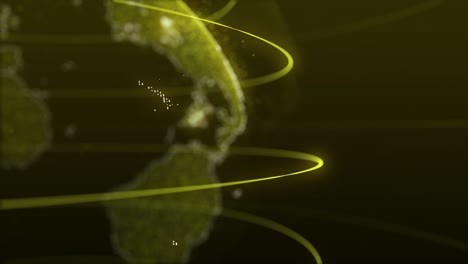 fondo para el canal de noticias planeta tierra color amarillo digital y tecnología giratoria animación 3d, holograma futurista con escena de movimiento de la cámara de seguimiento, concepto de negocio global abstracto, diseño para descanso o presentación.