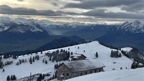 beautiful snowy winter landscape view from mount rigi in switzerland