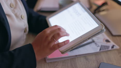 Tablet,-business-or-hands-of-woman-with-data